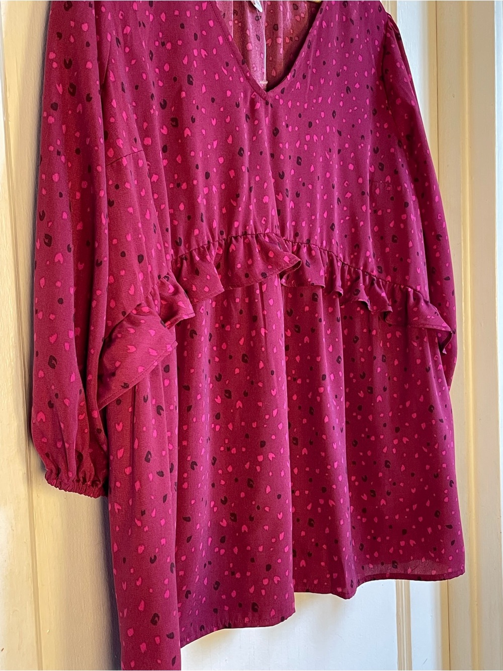 NWOT Isabel Ingrid + Isabela Cherry Print Ruffle Blouse L Magenta Pink Romantic - Picture 7 of 9